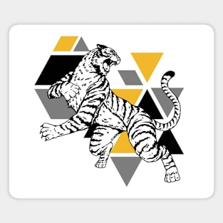 Retro Black & Gold Tiger on the Attack // Vintage Geometric Shapes Background Magnet